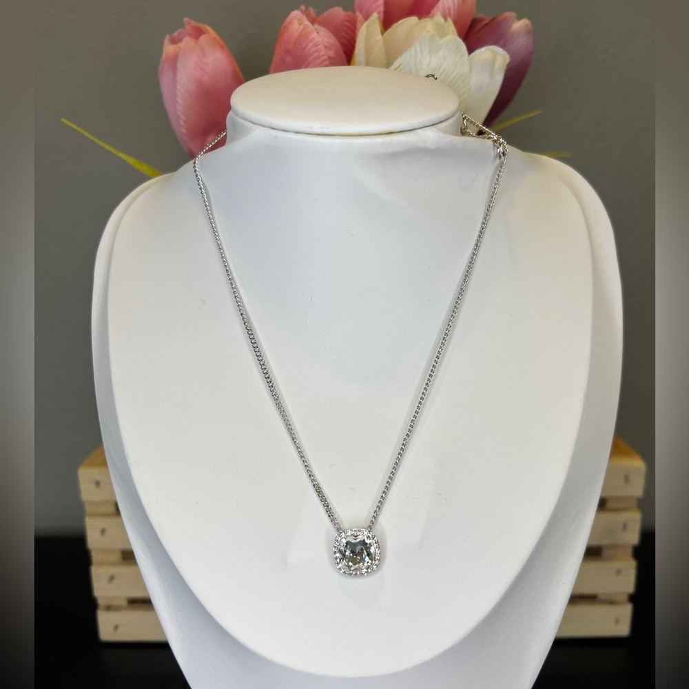 Givenchy Silver Cubic Zirconia Square Pendant Necklace